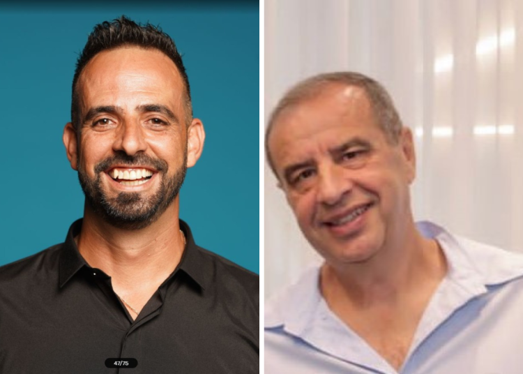 מימין איציק בסלו יו"ר עובדי בזק צילום רונן טופלברג ולצידו אלי כהן יו"ר ועד עובדי יס צילום רמי זרנגר